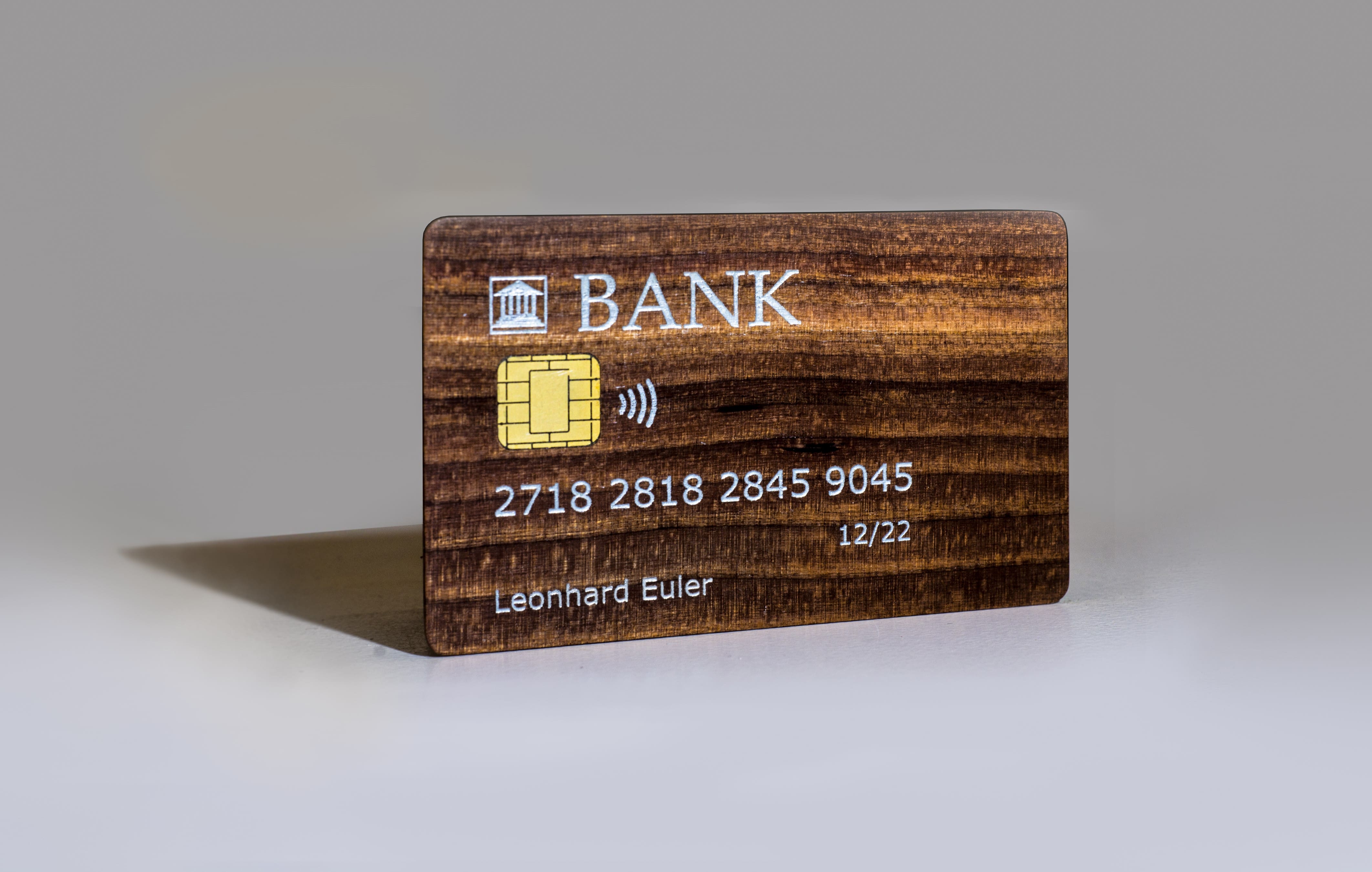 Chip card made of cherry wood, with contactless payment feature