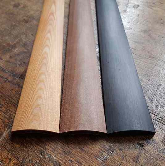 Fingerboard from Sonowood spruce (left), maple (center) and walnut (right). Photo: Berdani Feinste Bestandteile